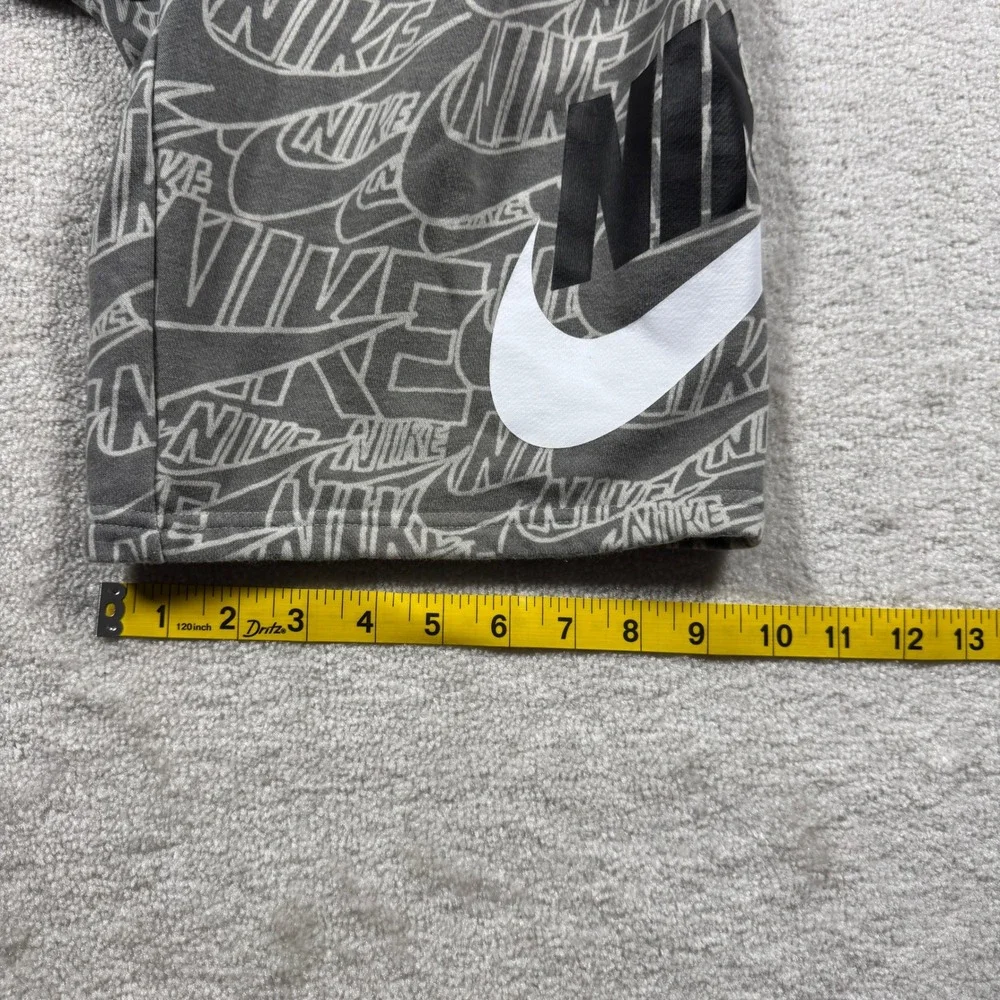 Nike Shorts Boys L Grey All Over Logo Print French Terry Sportswear Drawstring